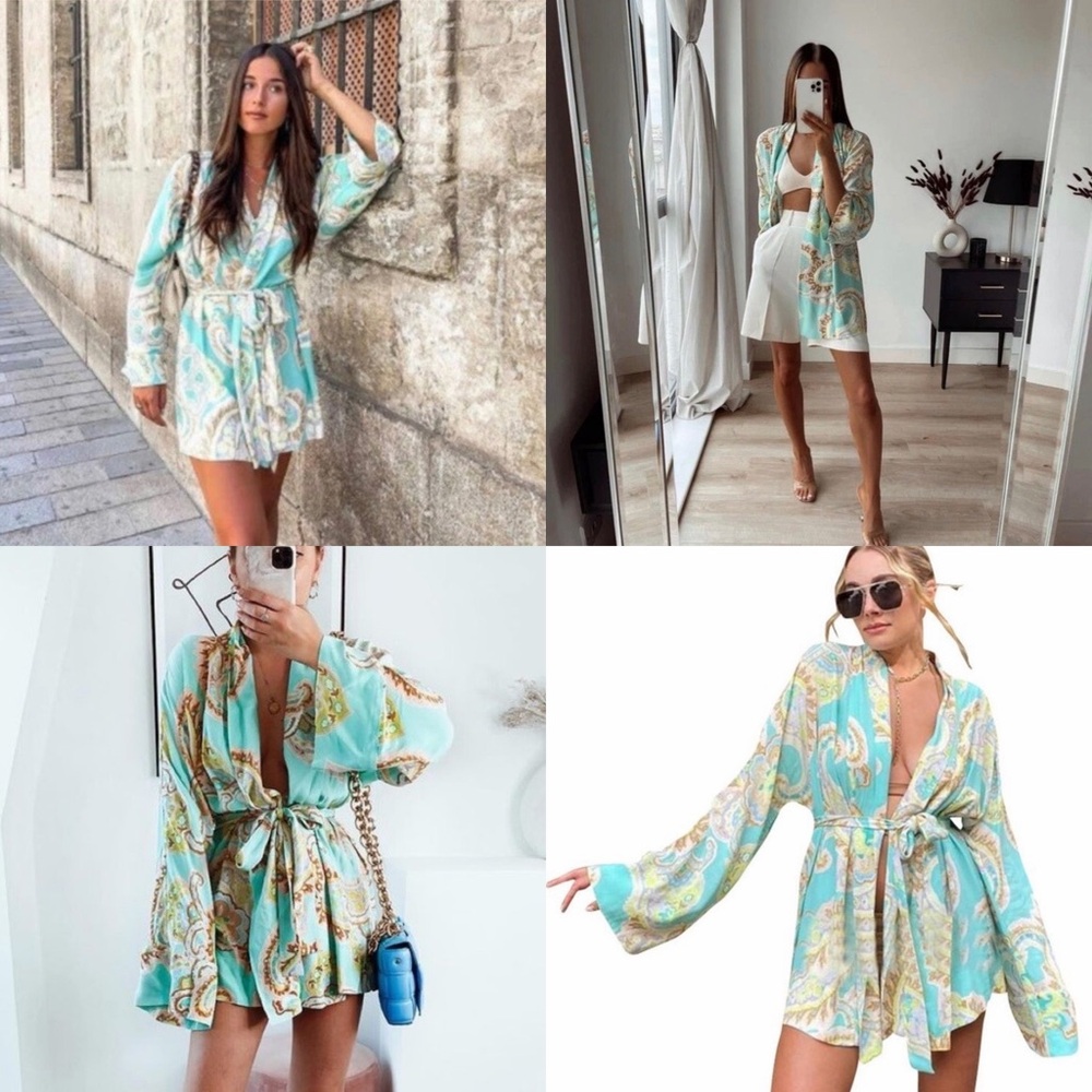Zara Paisley Printed Cover Up Kimono Size Medium Long Dolman Sleeves Boho Flowy - Picture 3 of 11